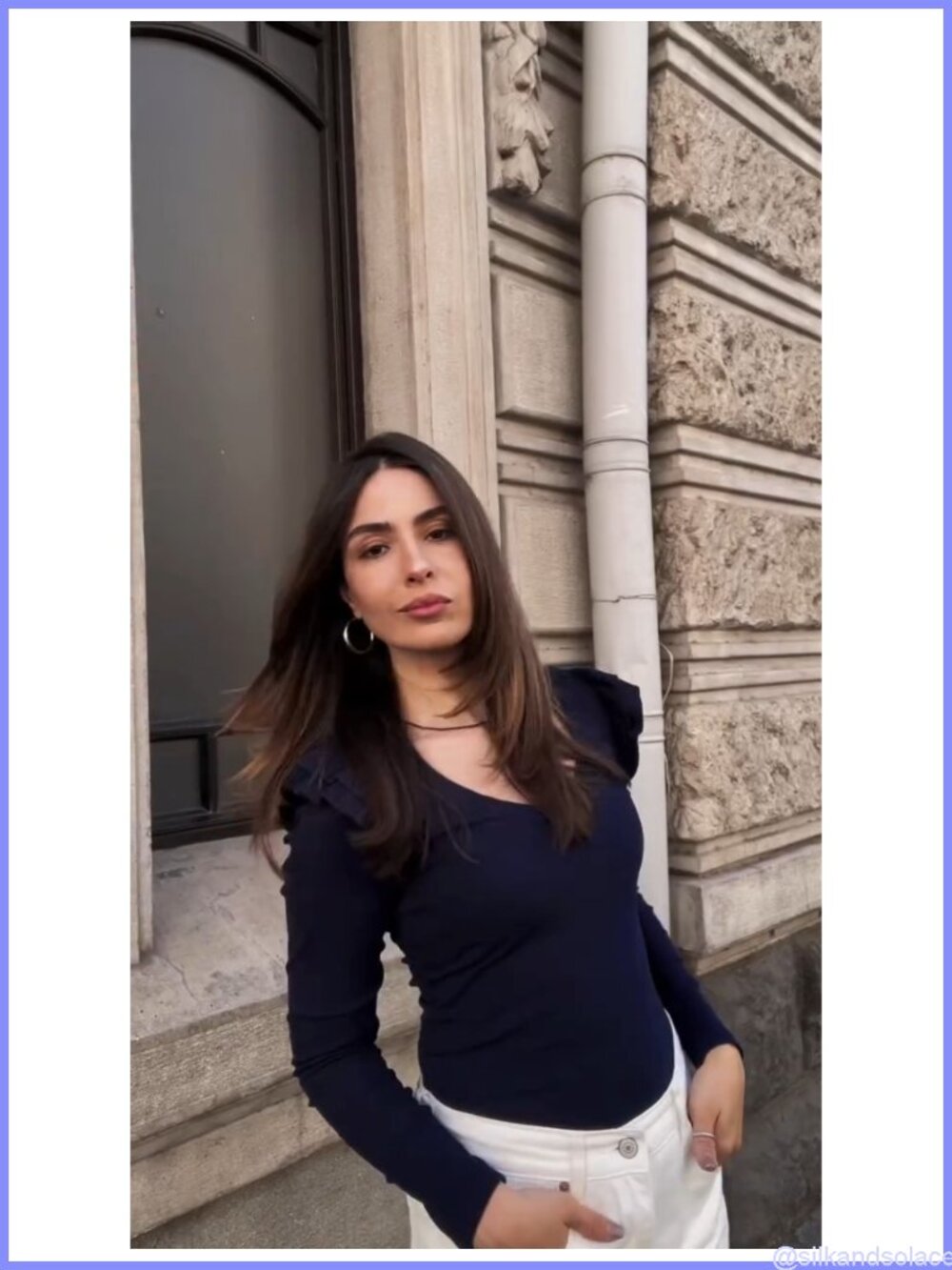 Long Sleeve V Neck Ruffle Ribbed Knit Blouse - Picture 4 of 6